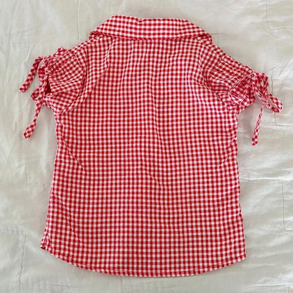 Vintage Kids Zone Red Picnic Checkered Gingham Puff Sleeve Top Shirt Size 18M - Picture 5 of 5